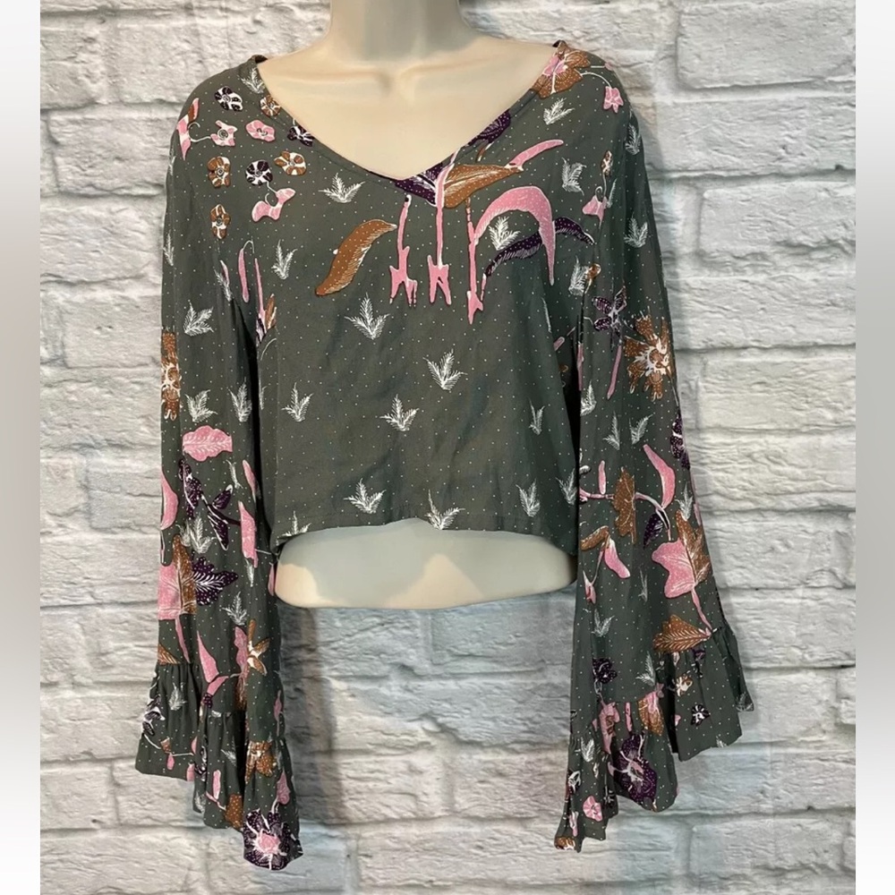 NWT Bel Kazan Women's XS Ophelia Blouse In Gray Ask Batik